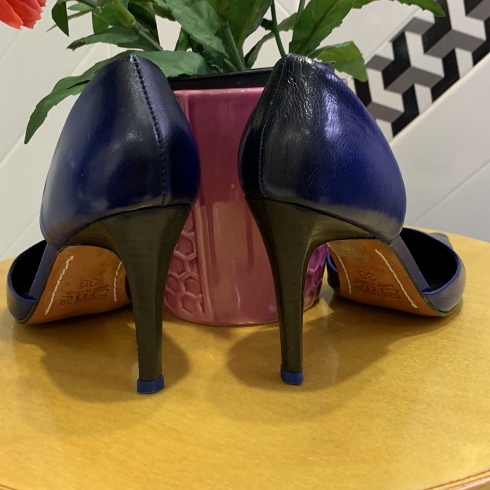 🌸VTG Claudina Chic 💯% Leather Ombré Black/Blue Pumps - Picture 8 of 11